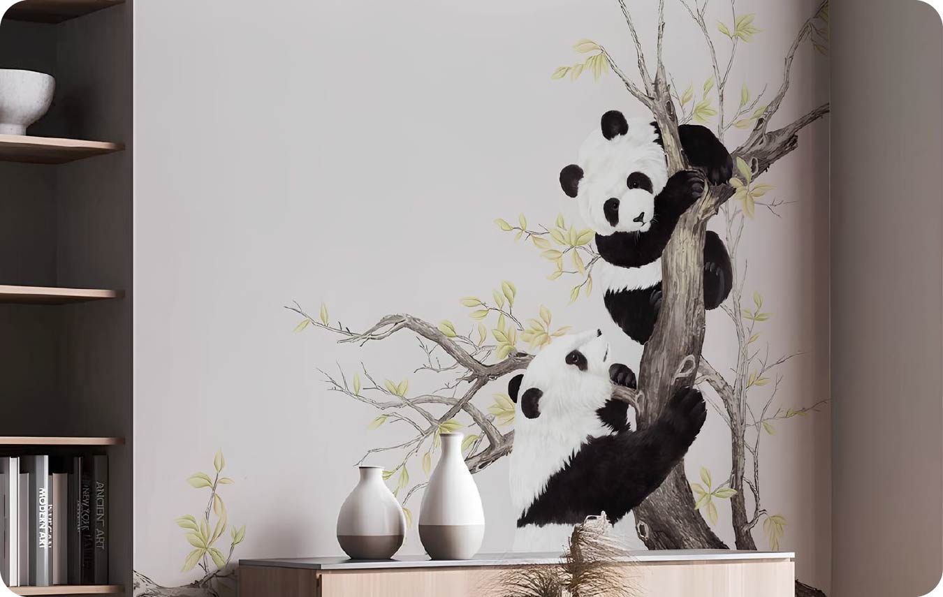 Oriental and Chinoiserie Panda Wallpaper 